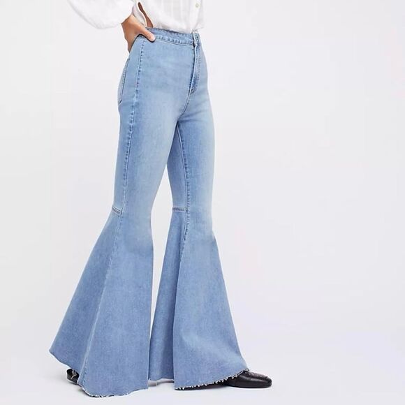 Free People "Just Float On" Flare Bell Bottom Jeans Bermondsey Blue Size 27 - Picture 14 of 15